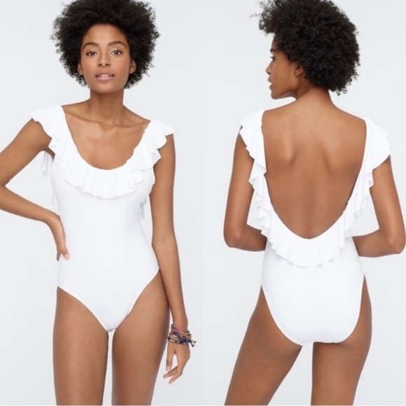 NWOT J. Crew Ruffle Scoopback One Piece Swimsuit White Size 4 - Picture 1 of 9